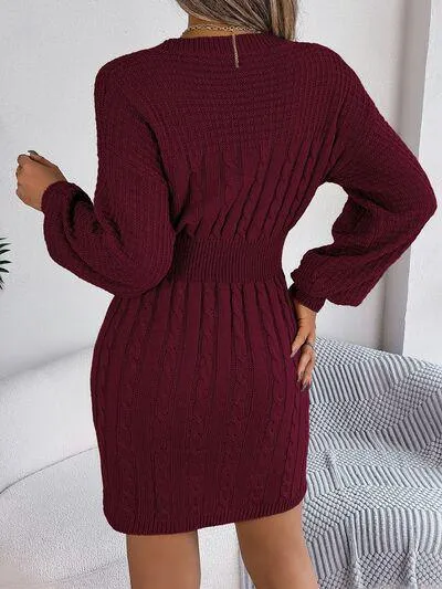 Front Cutout Cable Knit Mini Sweater Dress