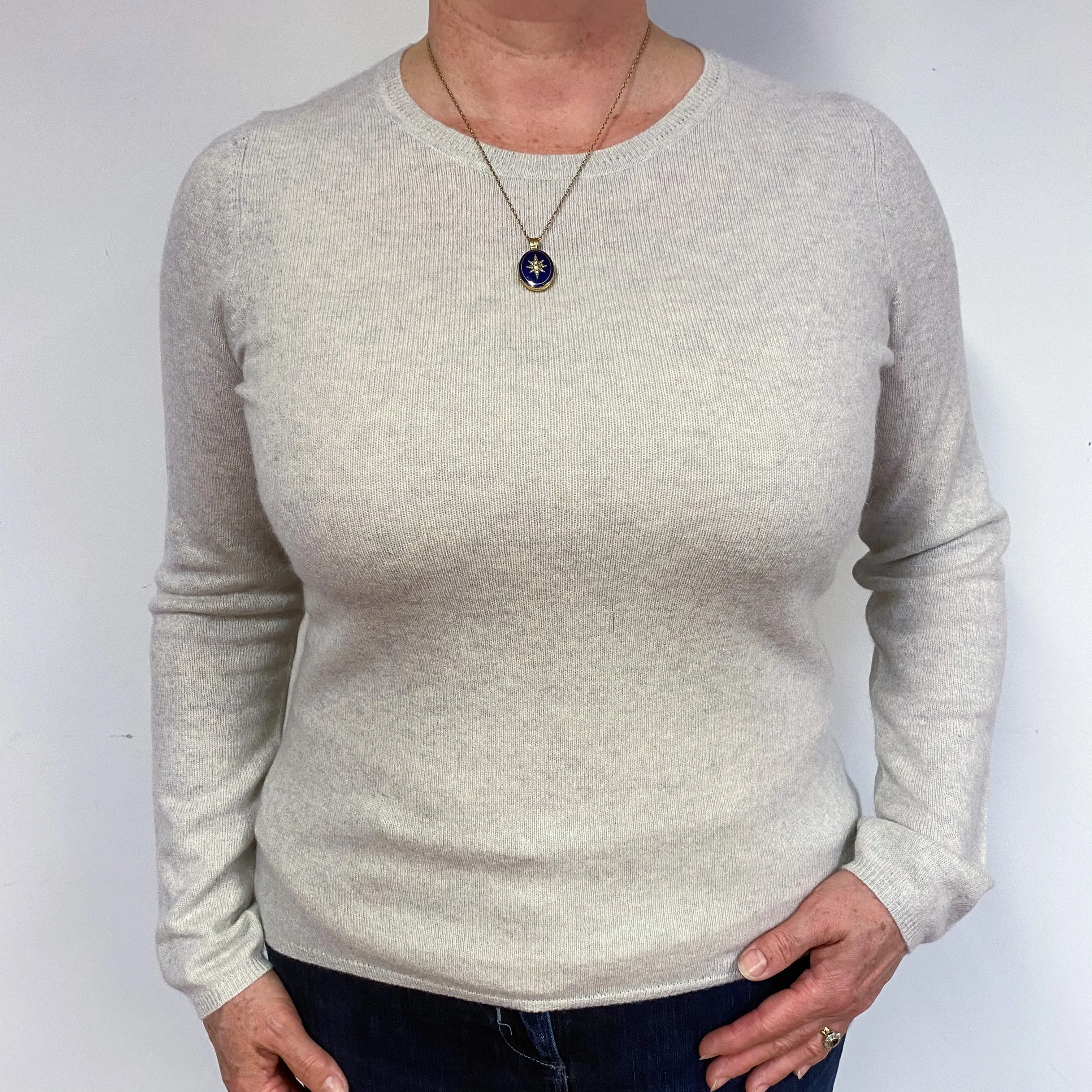Frost Grey Cashmere Crew Neck Jumper Large