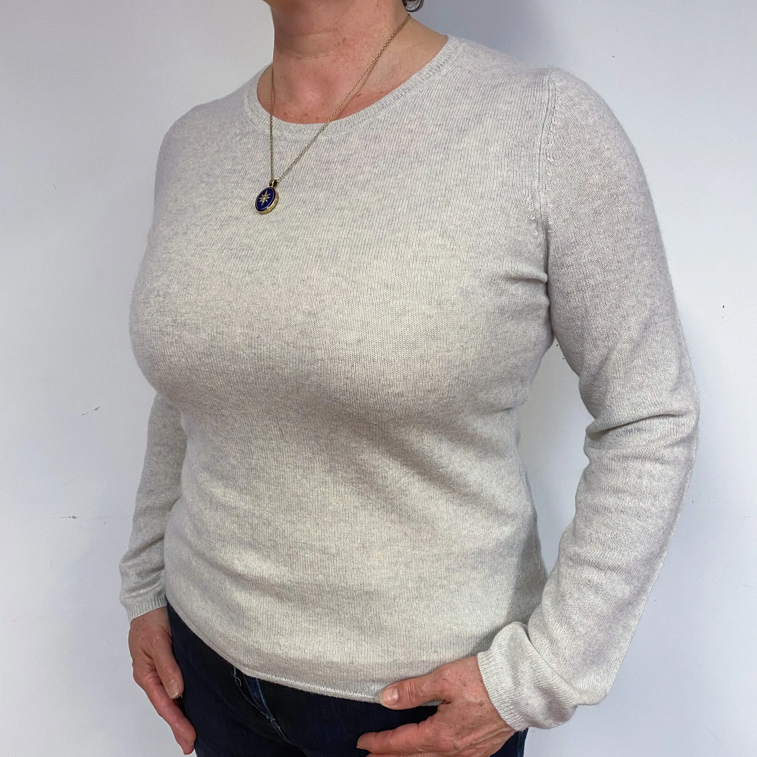 Frost Grey Cashmere Crew Neck Jumper Large