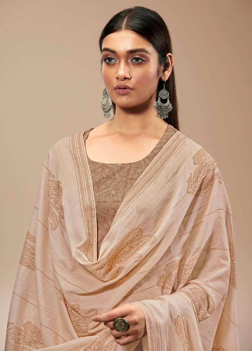 Ganga Pure Cotton Unstitched Brown Salwar Suits With Dupatta