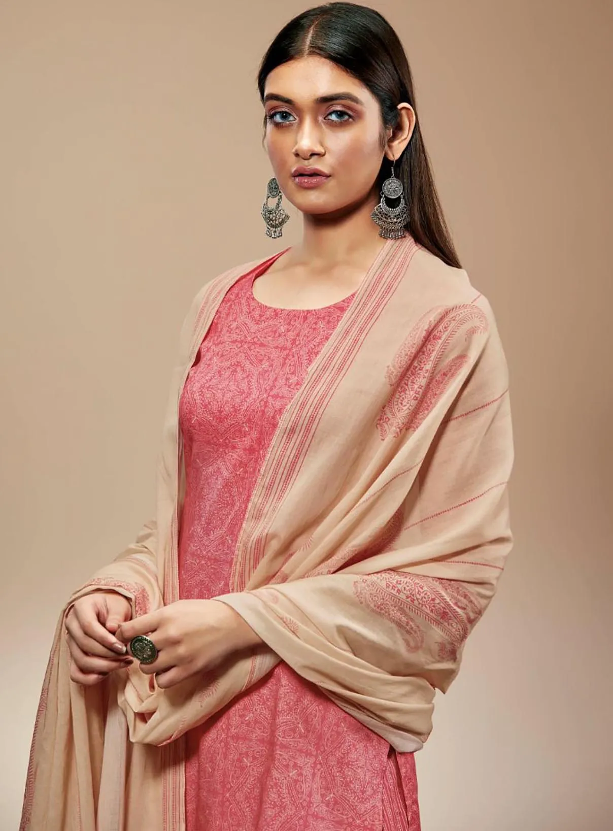 Ganga Pure Cotton Unstitched Pink Salwar Suits With Dupatta