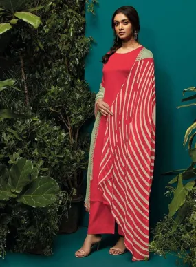 Ganga Pure Cotton Unstitched Red Salwar Suits With Dupatta