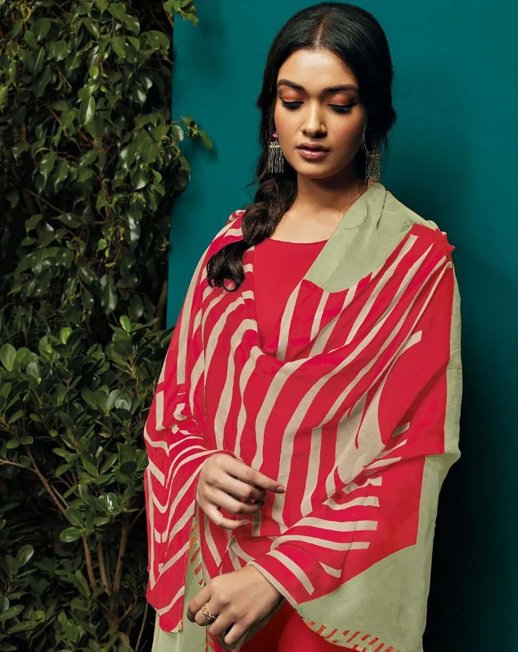 Ganga Pure Cotton Unstitched Red Salwar Suits With Dupatta