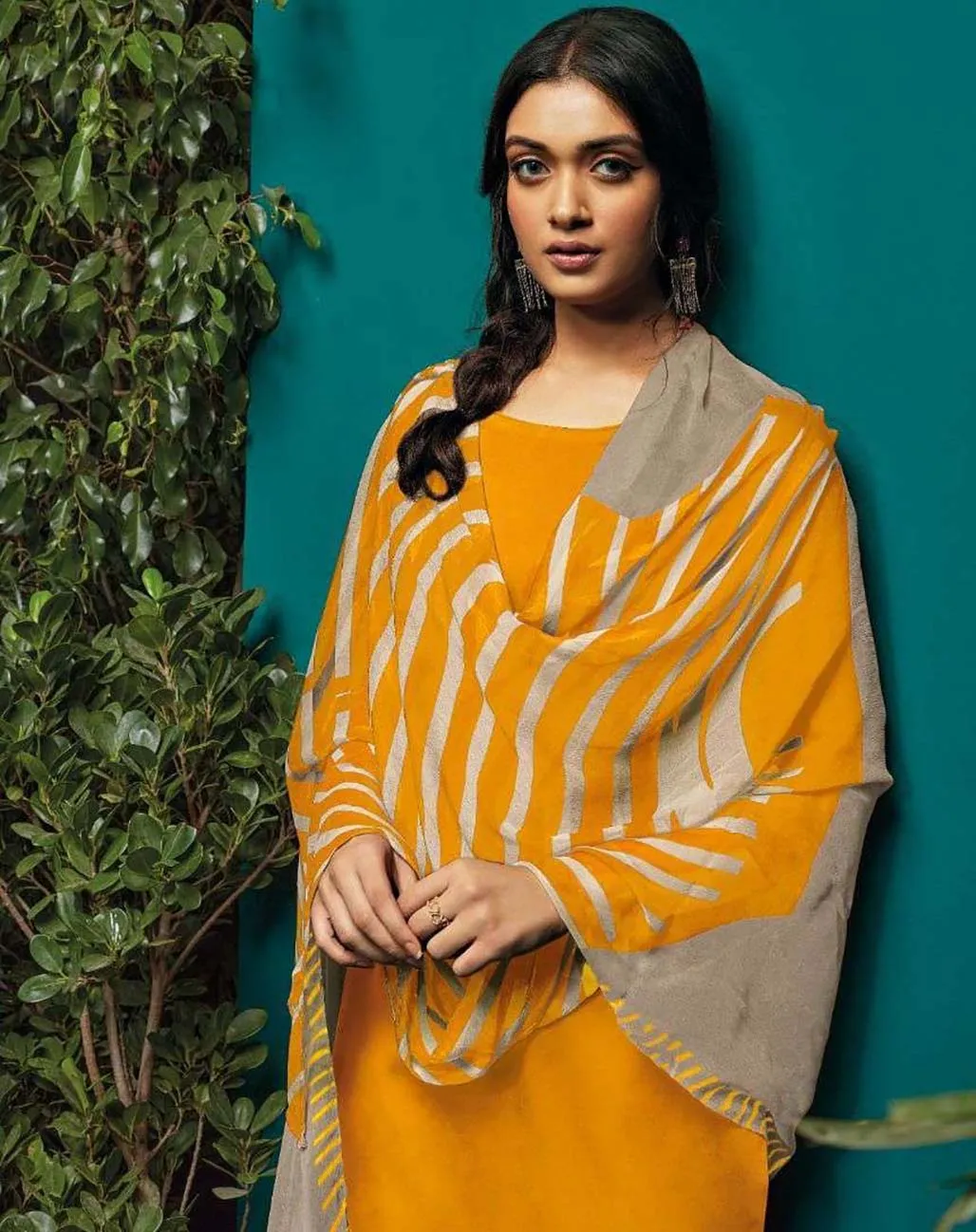 Ganga Pure Cotton Unstitched Yellow Salwar Suits With Dupatta