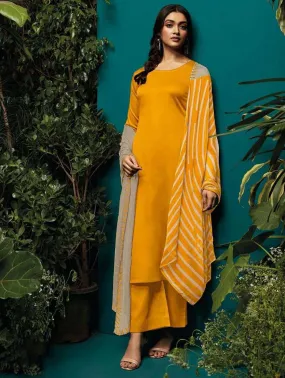 Ganga Pure Cotton Unstitched Yellow Salwar Suits With Dupatta