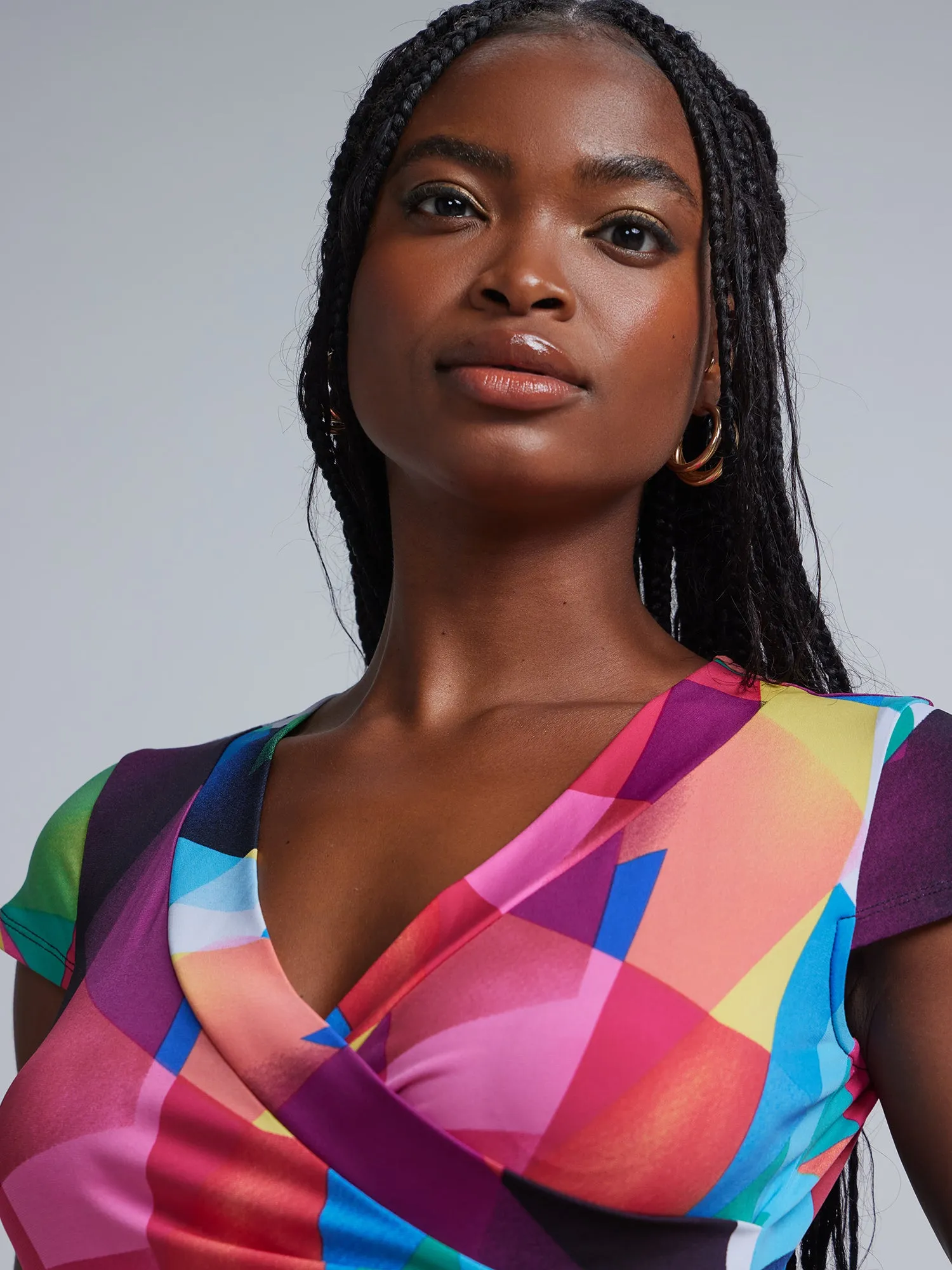 Geometric Print V-Neck Waist-Tie Maxi Dress