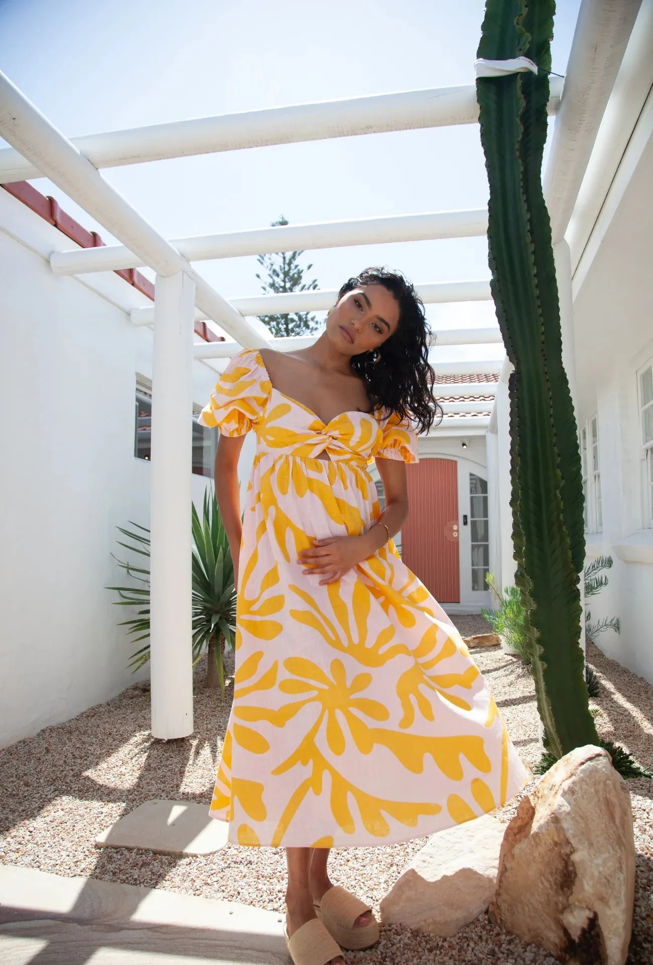 Girl and the Sun - Paloma Midi Dress - Palma Rosa Print