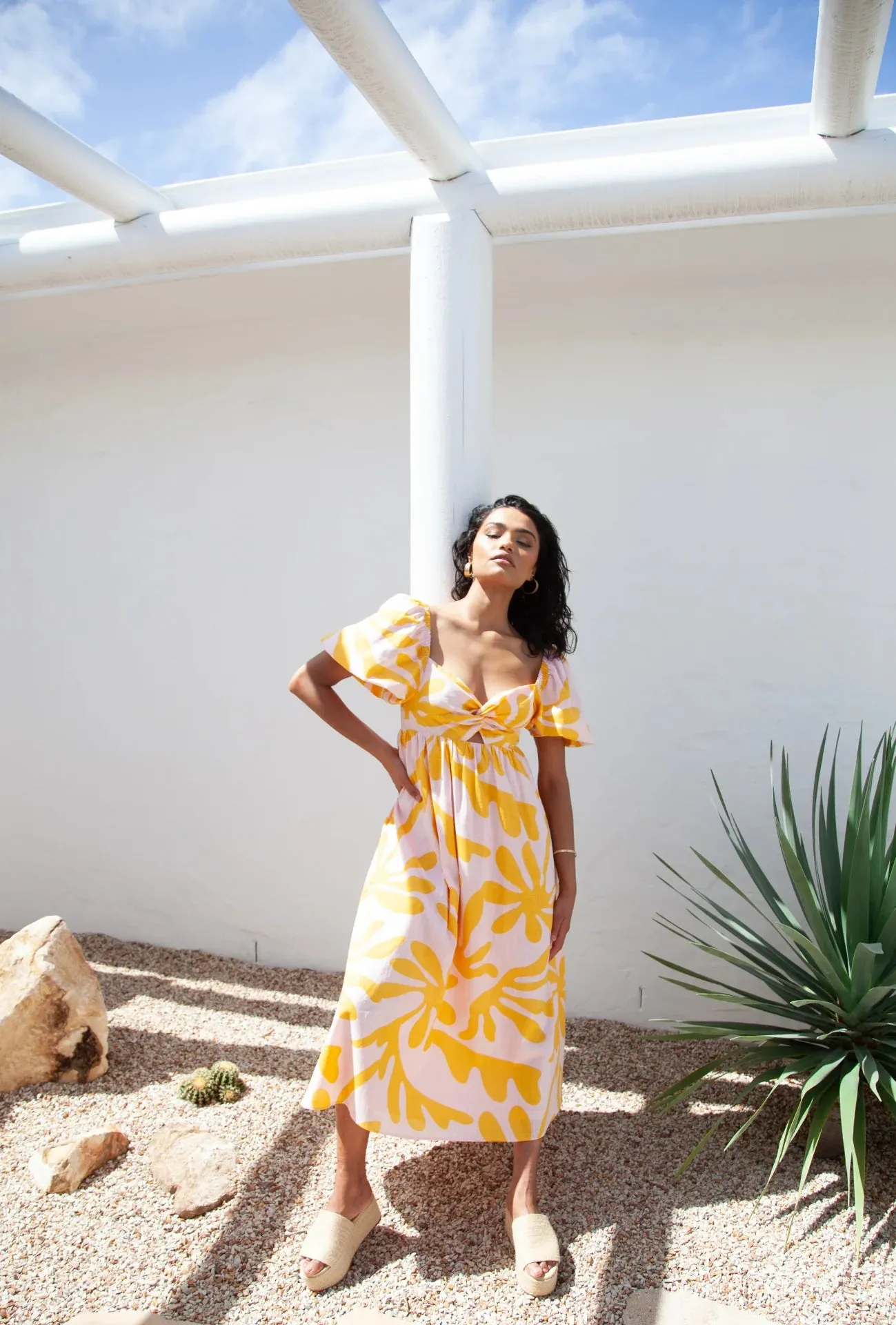 Girl and the Sun - Paloma Midi Dress - Palma Rosa Print