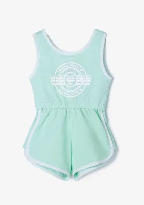 Girl's Mint Ribbing Plush Plain Jumpsuit