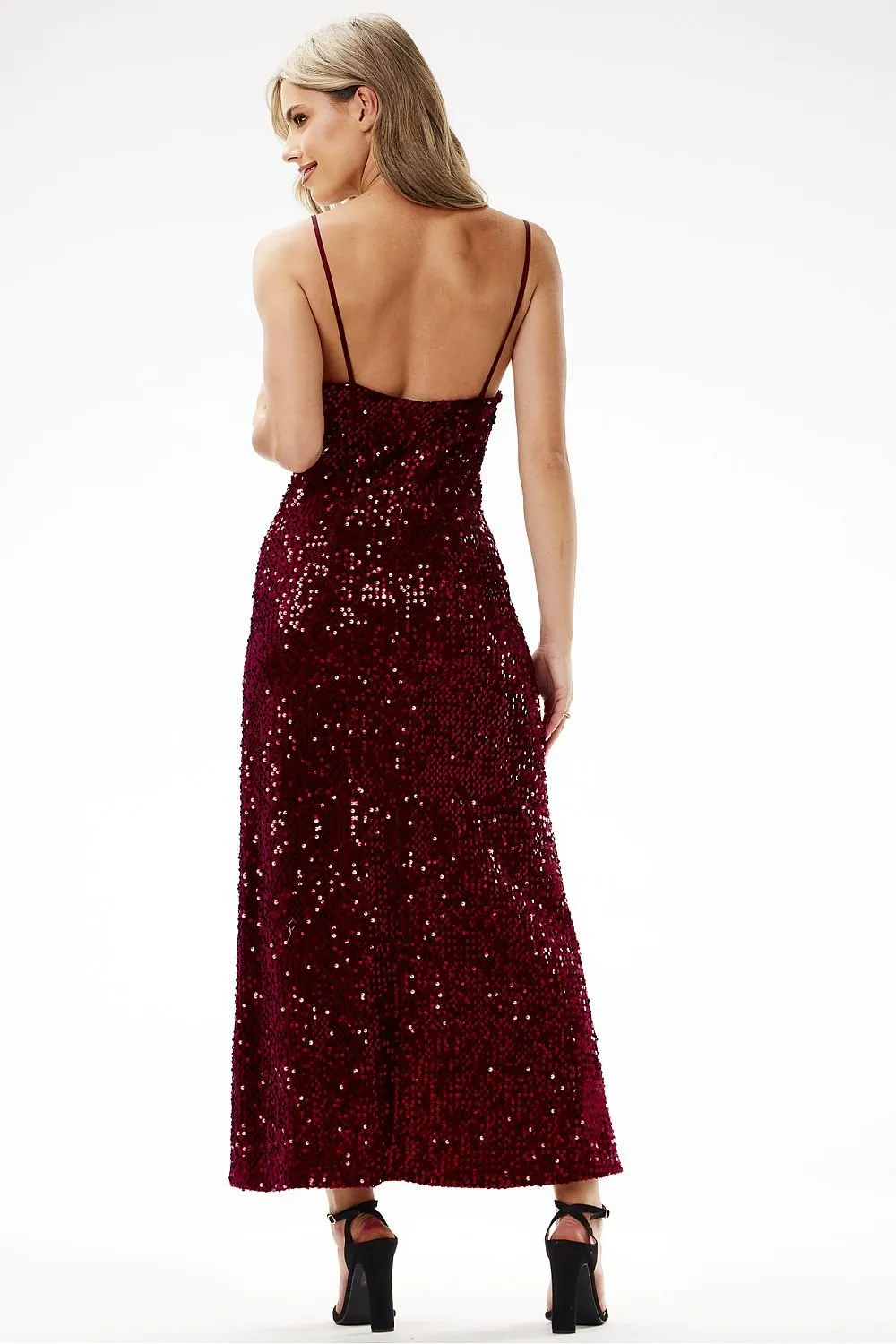 Glamorous velour with sequins maxi evening dress