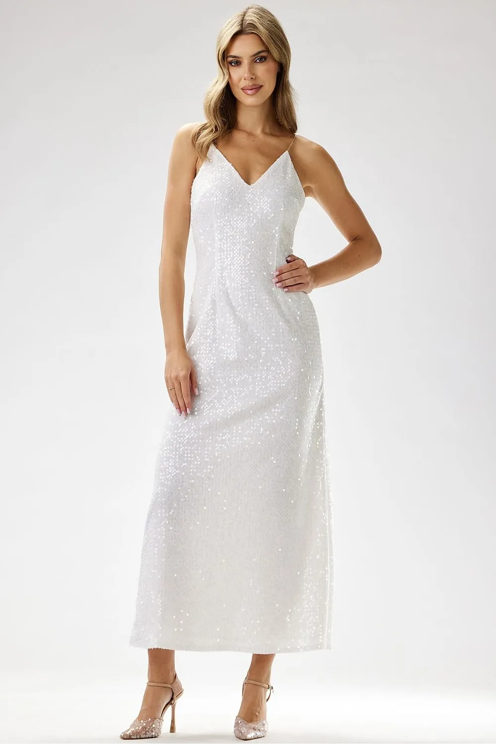 Glamorous velour with sequins maxi evening dress
