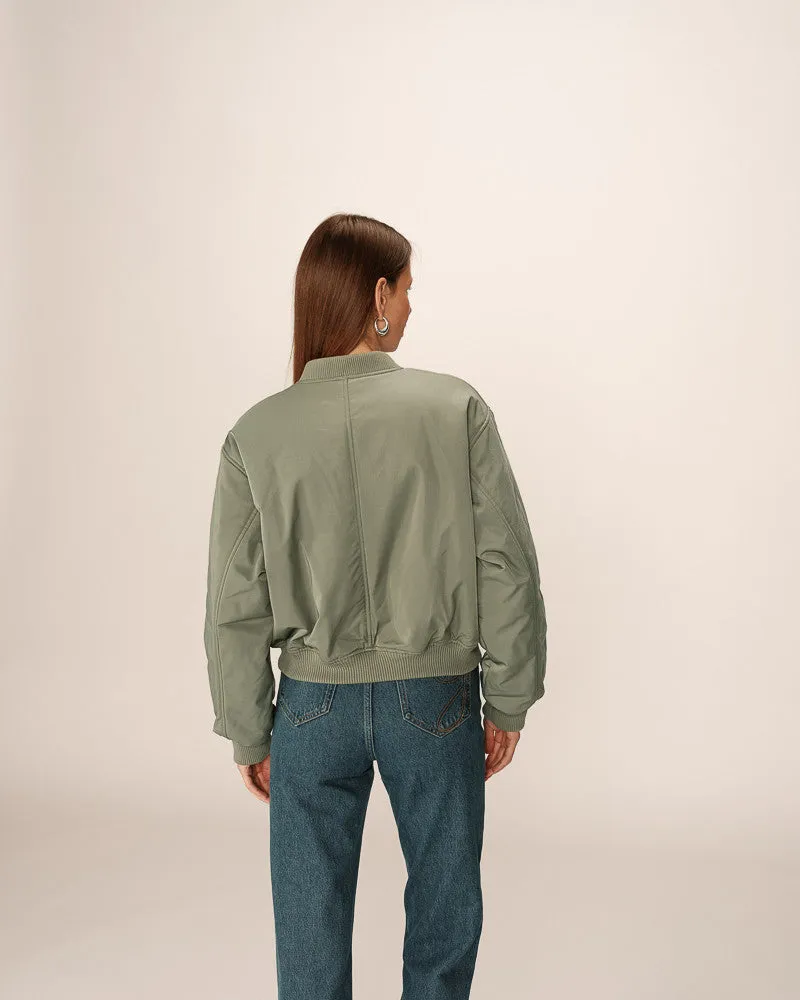 Grace & Mila Pink Bomber Jacket - Khaki
