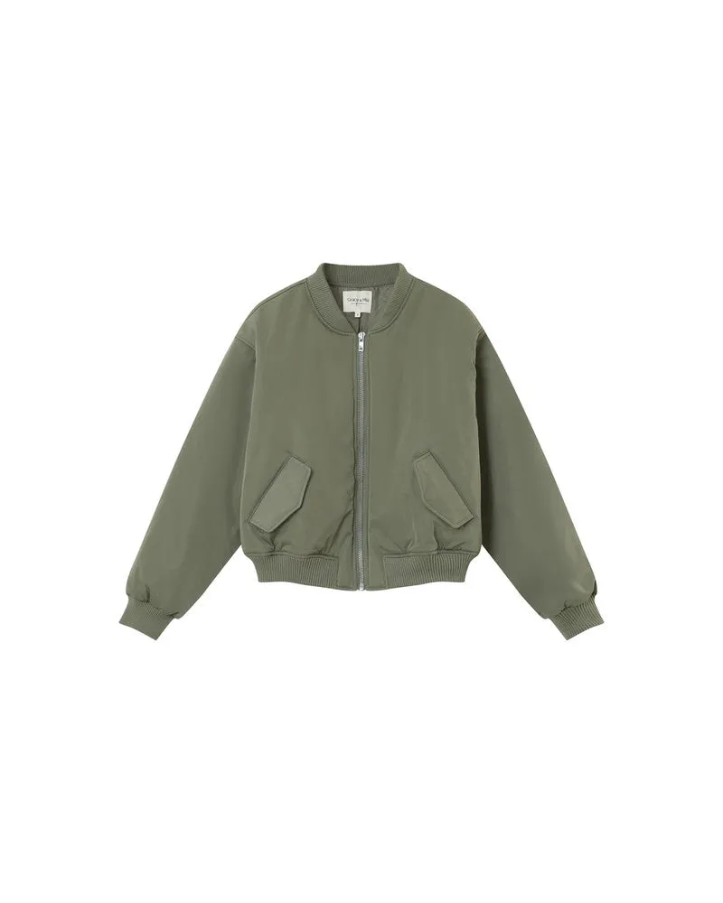 Grace & Mila Pink Bomber Jacket - Khaki