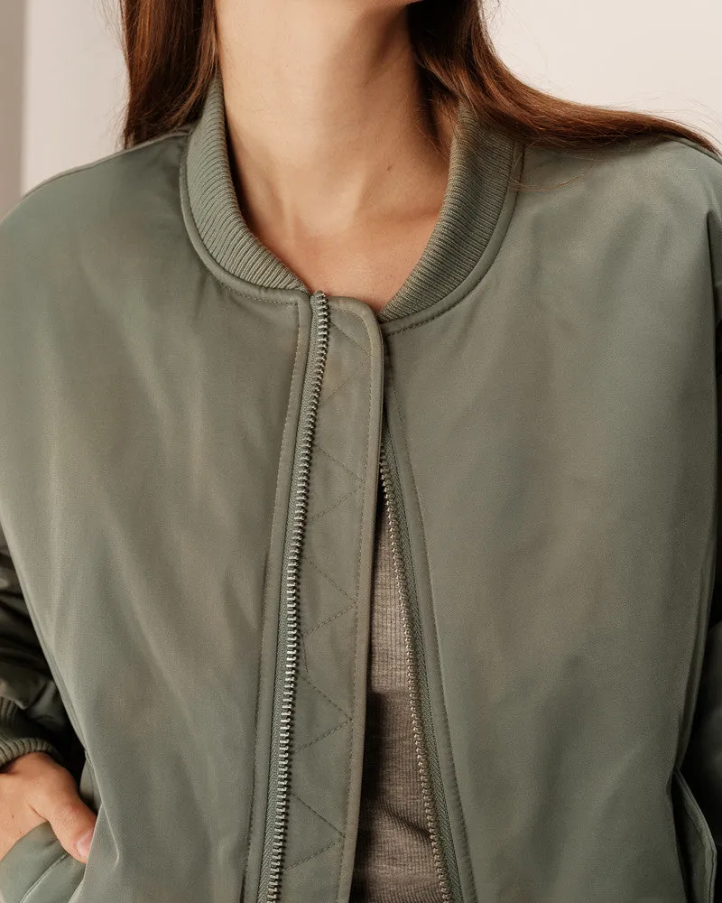 Grace & Mila Pink Bomber Jacket - Khaki
