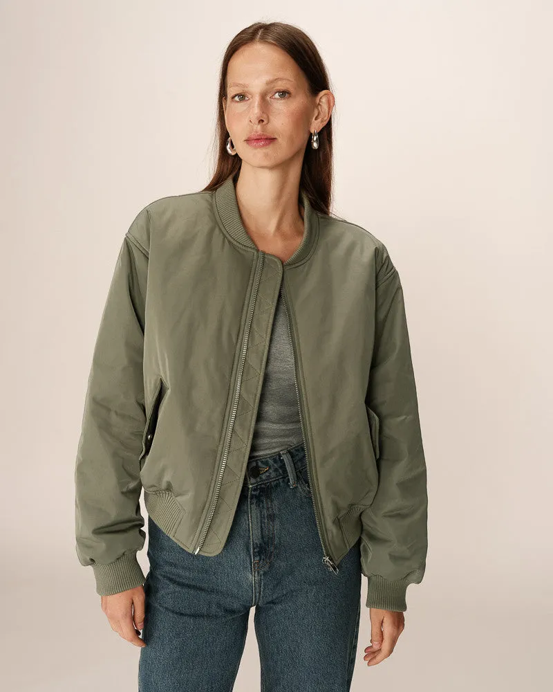 Grace & Mila Pink Bomber Jacket - Khaki