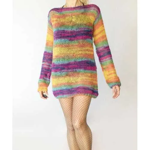 Handmade Angora Sweater Dress Rainbow Sweater Tunic