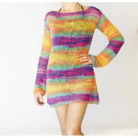 Handmade Angora Sweater Dress Rainbow Sweater Tunic