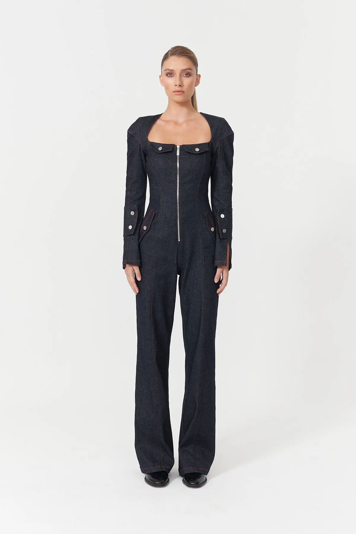 Harvey Denim Long Sleeve Jumpsuit
