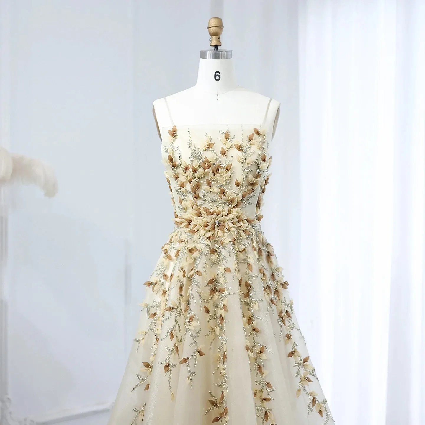 HELEN Luxury Beige 3D Floral Embroidery Evening Dress