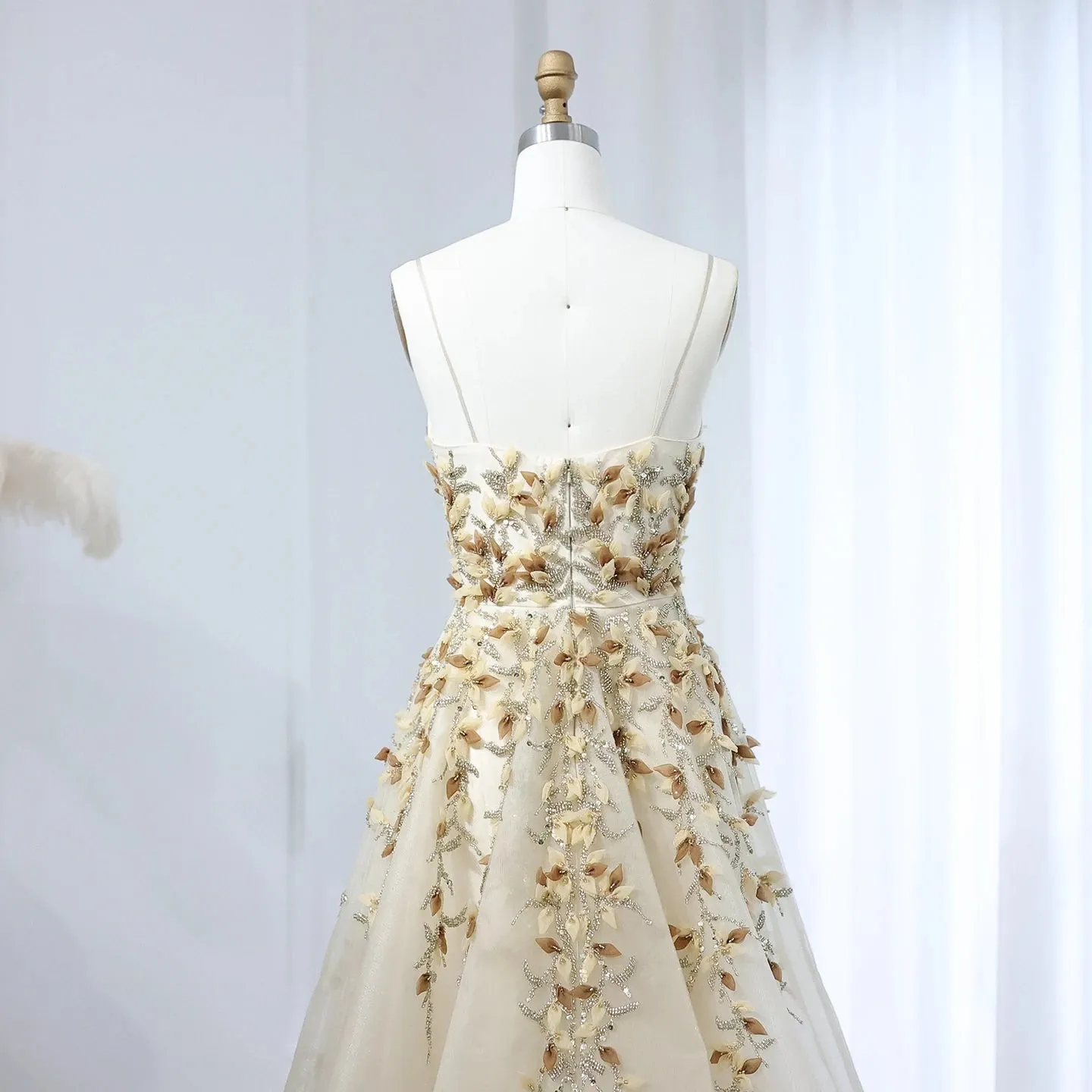 HELEN Luxury Beige 3D Floral Embroidery Evening Dress