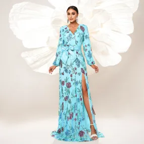 High End Sexy Sequin Long Sleeve V Neck Evening Dress