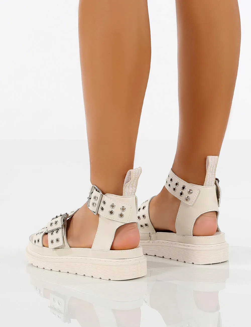 Hype Beige Chunky Studded Sandals