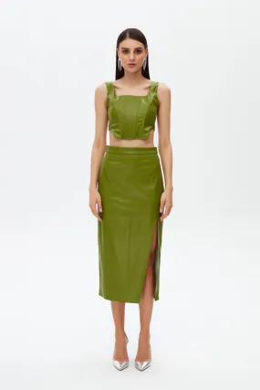 India green deep slit midi skirt