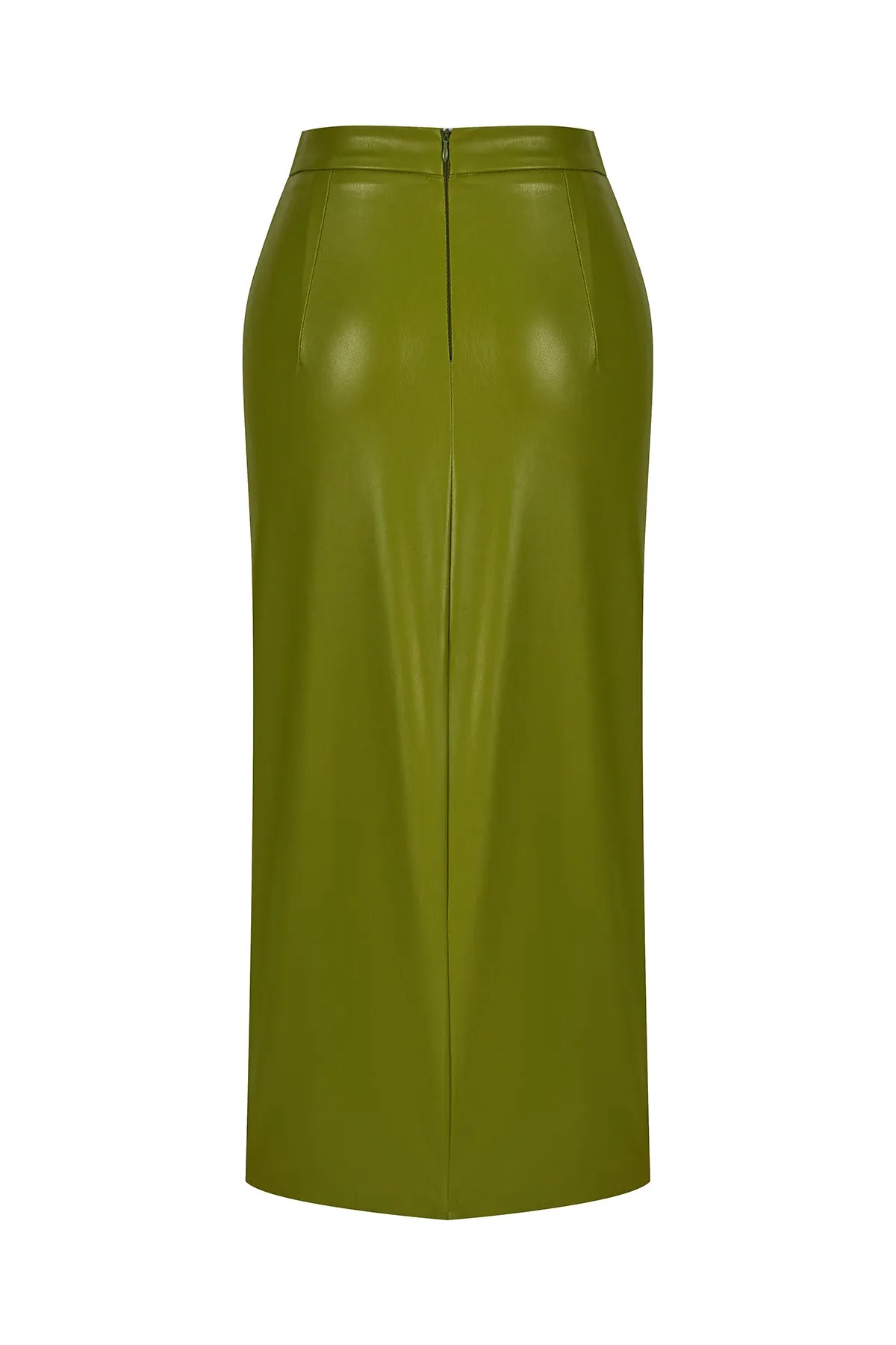 India green deep slit midi skirt