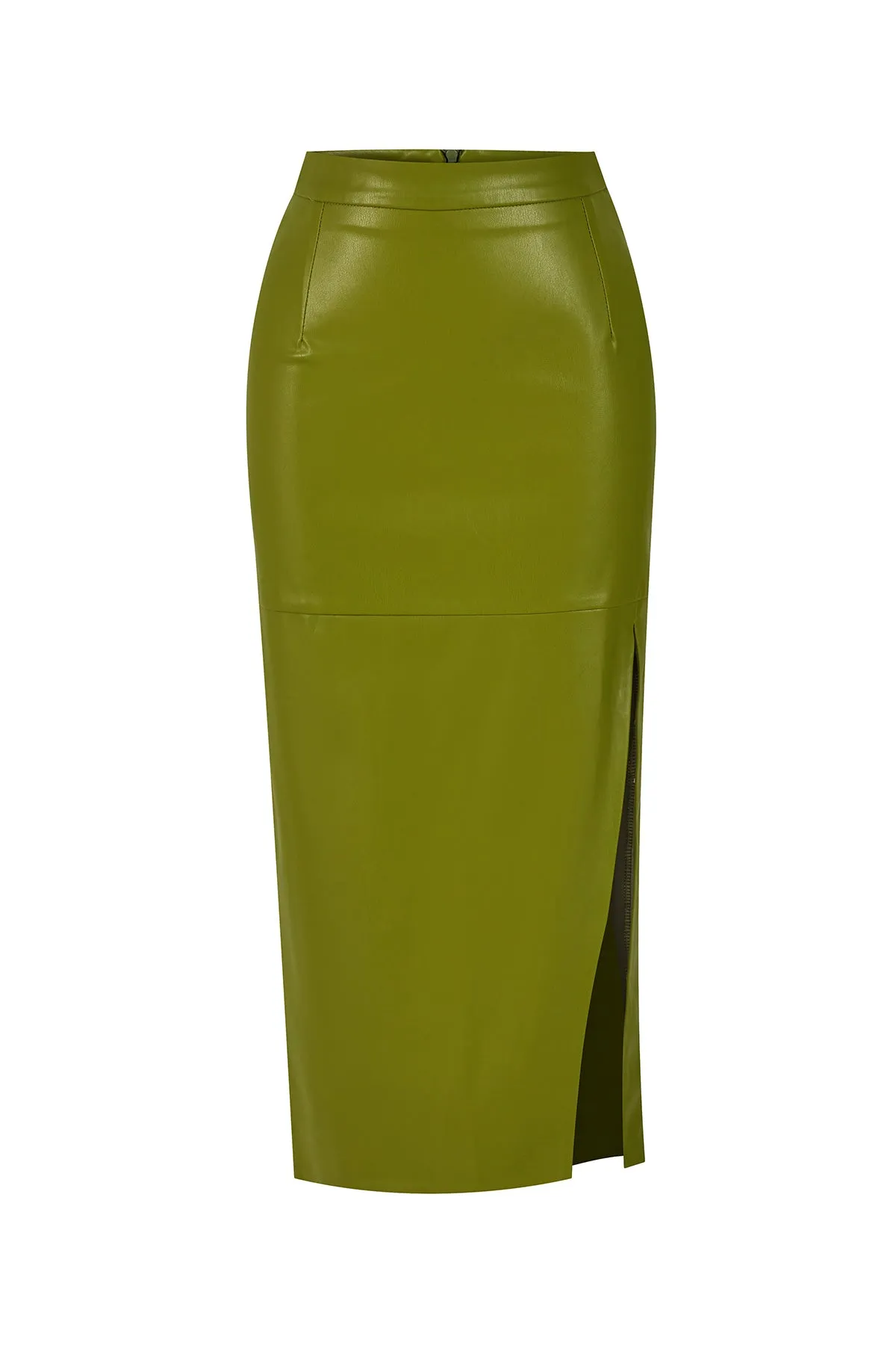 India green deep slit midi skirt