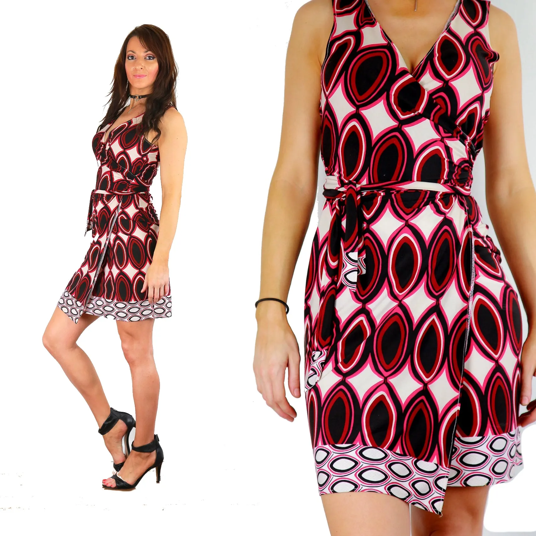 Island border print wrap dress