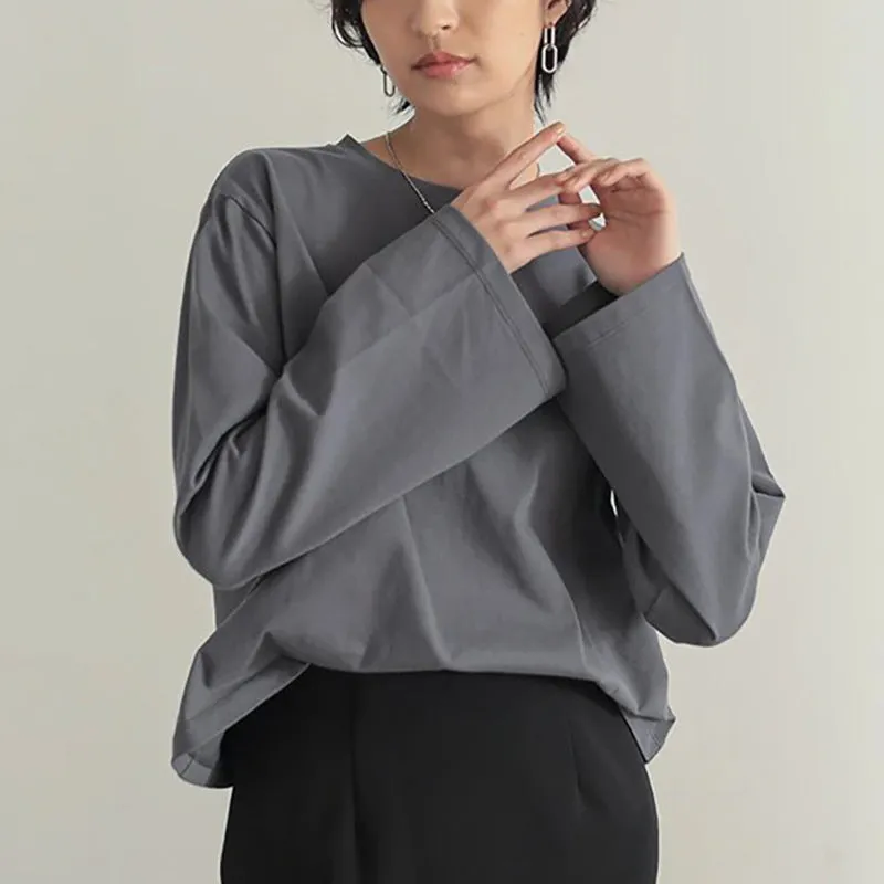 Ivyshape | Casual Solid Color Cotton Round Neck Base Layer Shirt