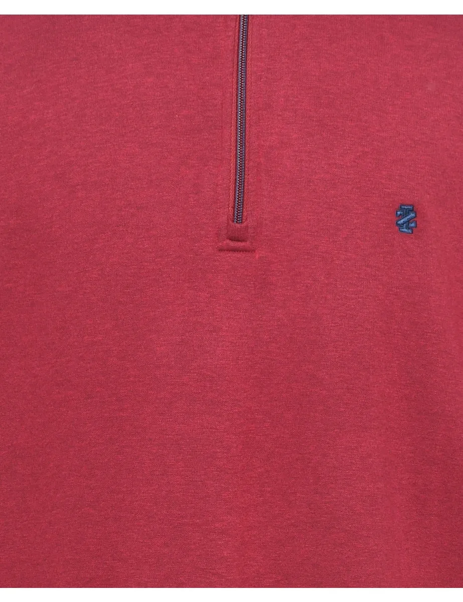 Izod Quarter-Zip Maroon Plain Sweatshirt - XL