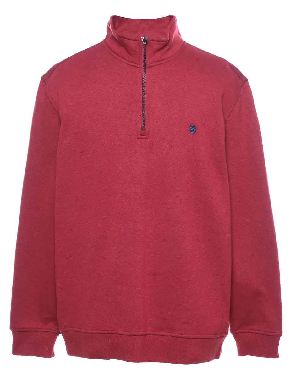 Izod Quarter-Zip Maroon Plain Sweatshirt - XL