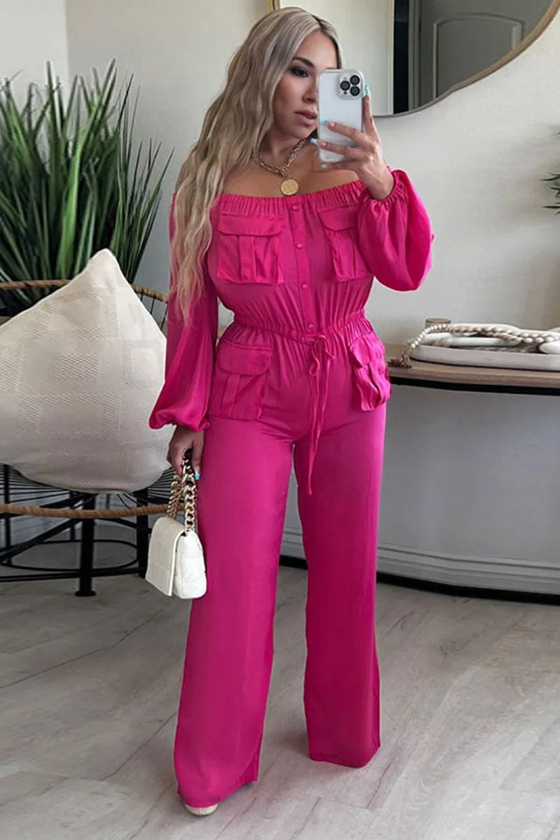 JH604 Off-Shoulder Long Sleeve Jumpsuit