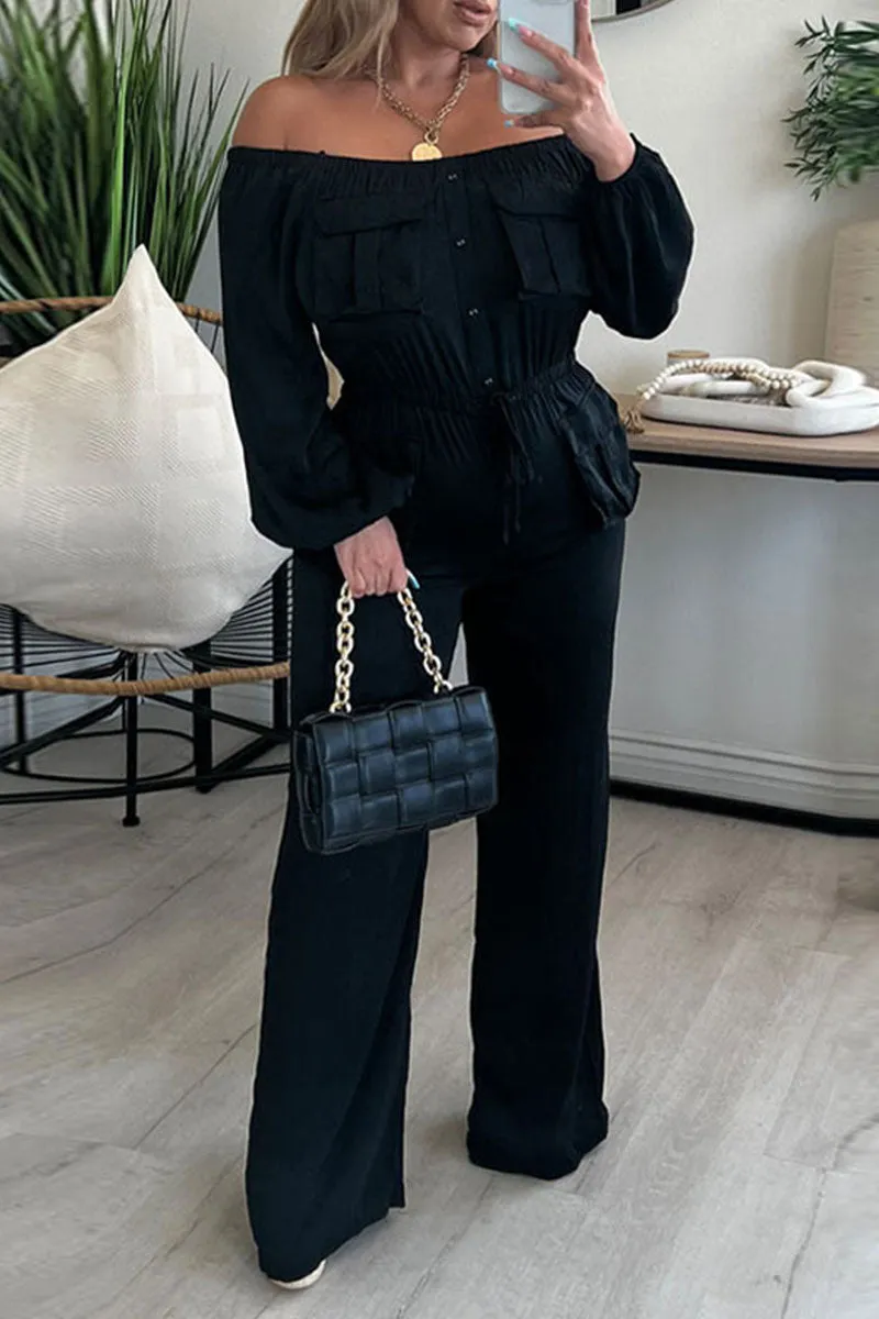 JH604 Off-Shoulder Long Sleeve Jumpsuit