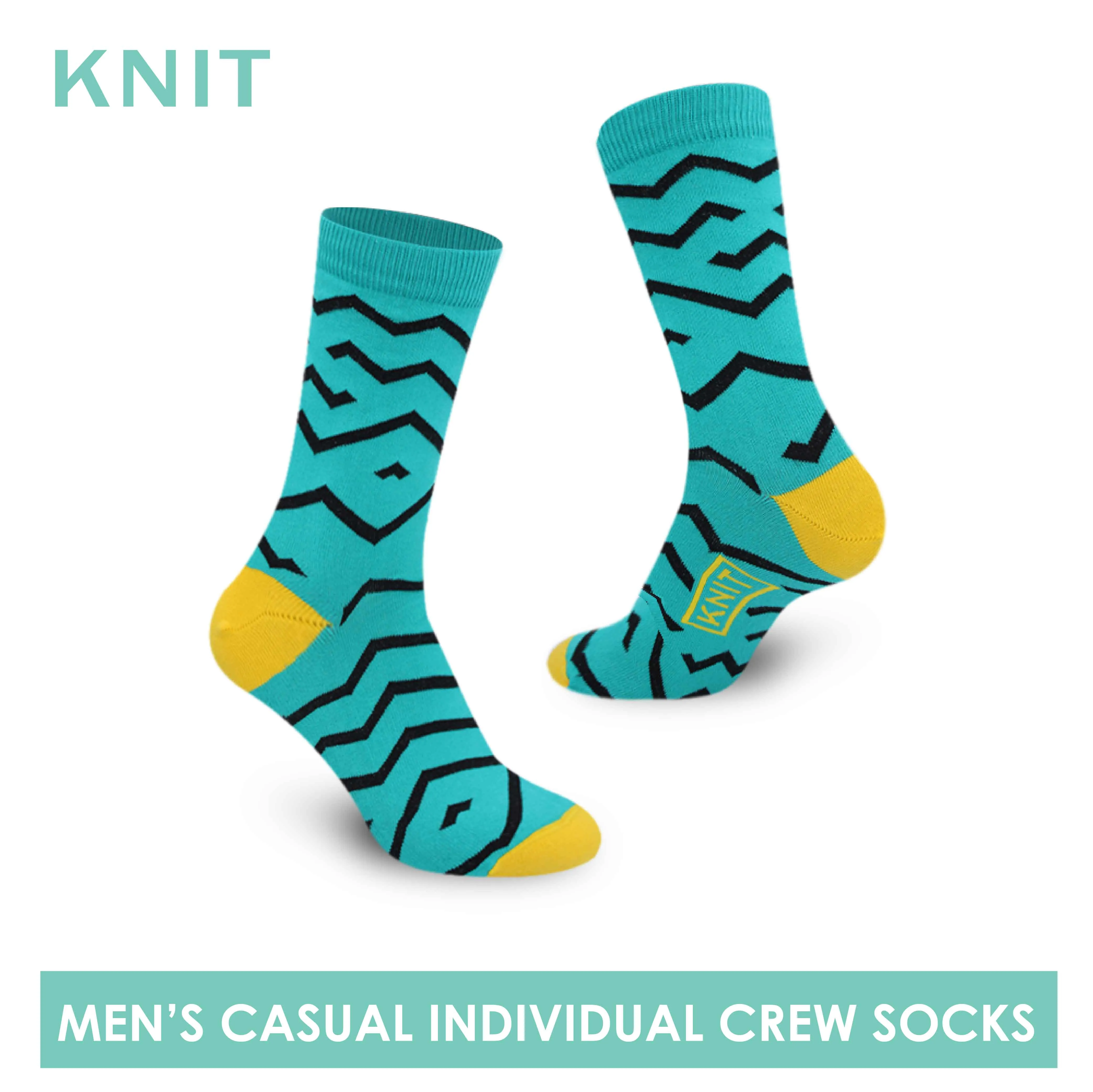 Knit Men’s Zigzag Fashion Printed Cotton Light Performance Crew Socks 1 pair KMC1301