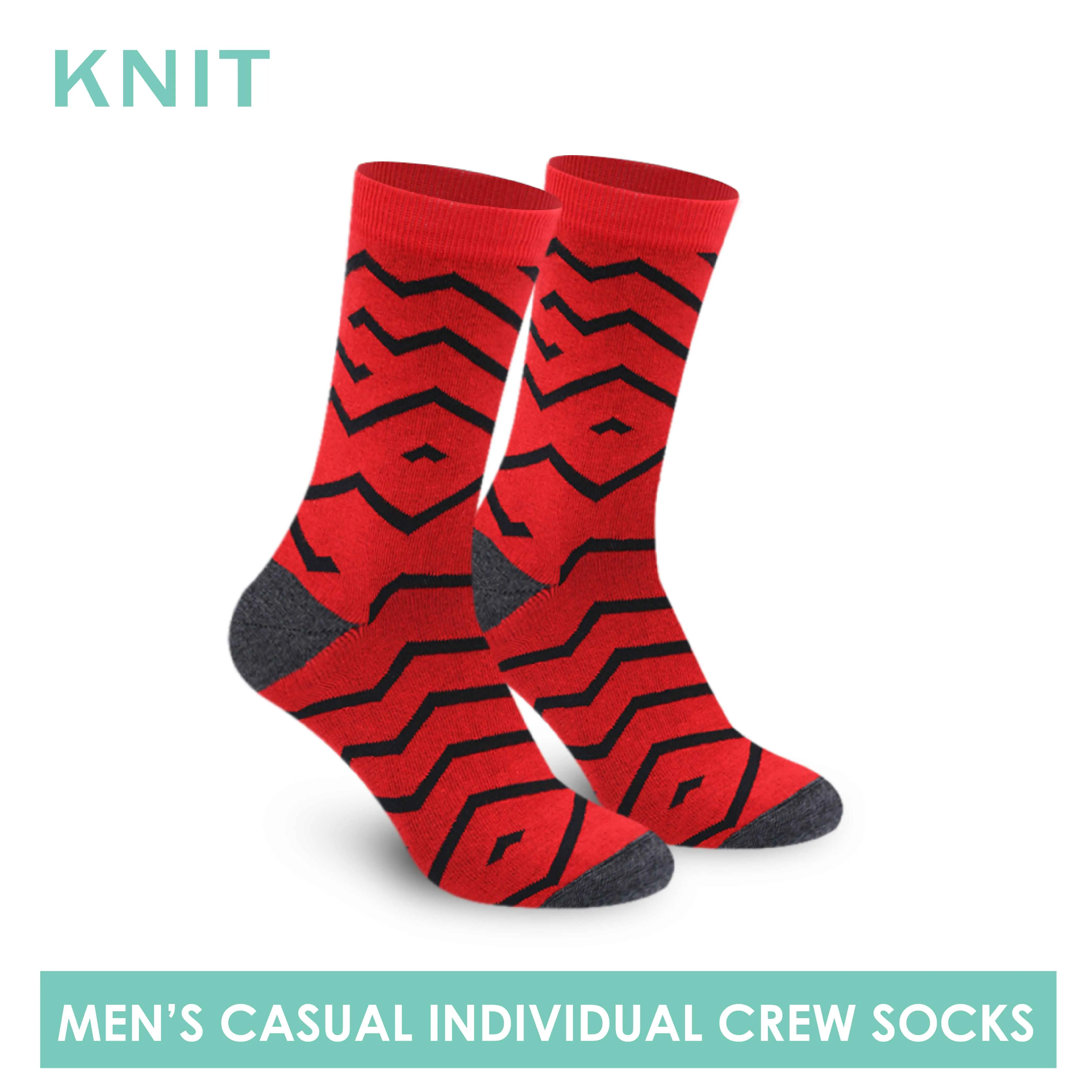 Knit Men’s Zigzag Fashion Printed Cotton Light Performance Crew Socks 1 pair KMC1301