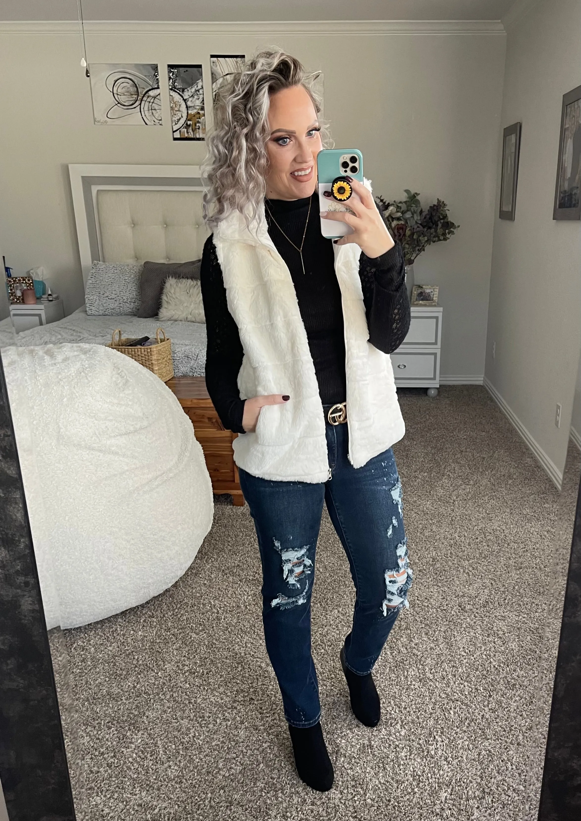 Lace striped sleeved top