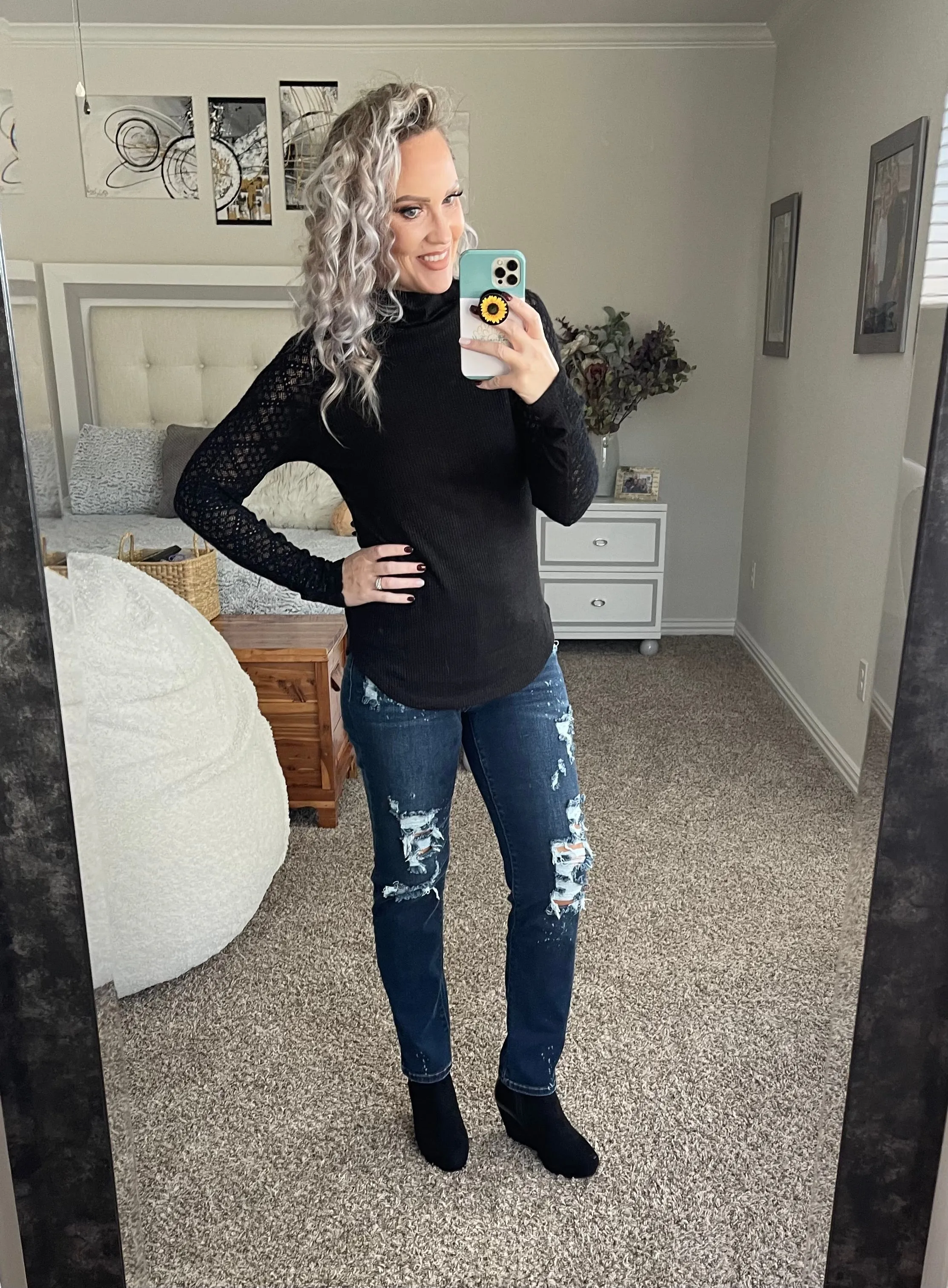 Lace striped sleeved top