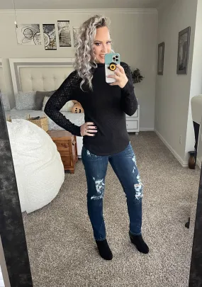 Lace striped sleeved top