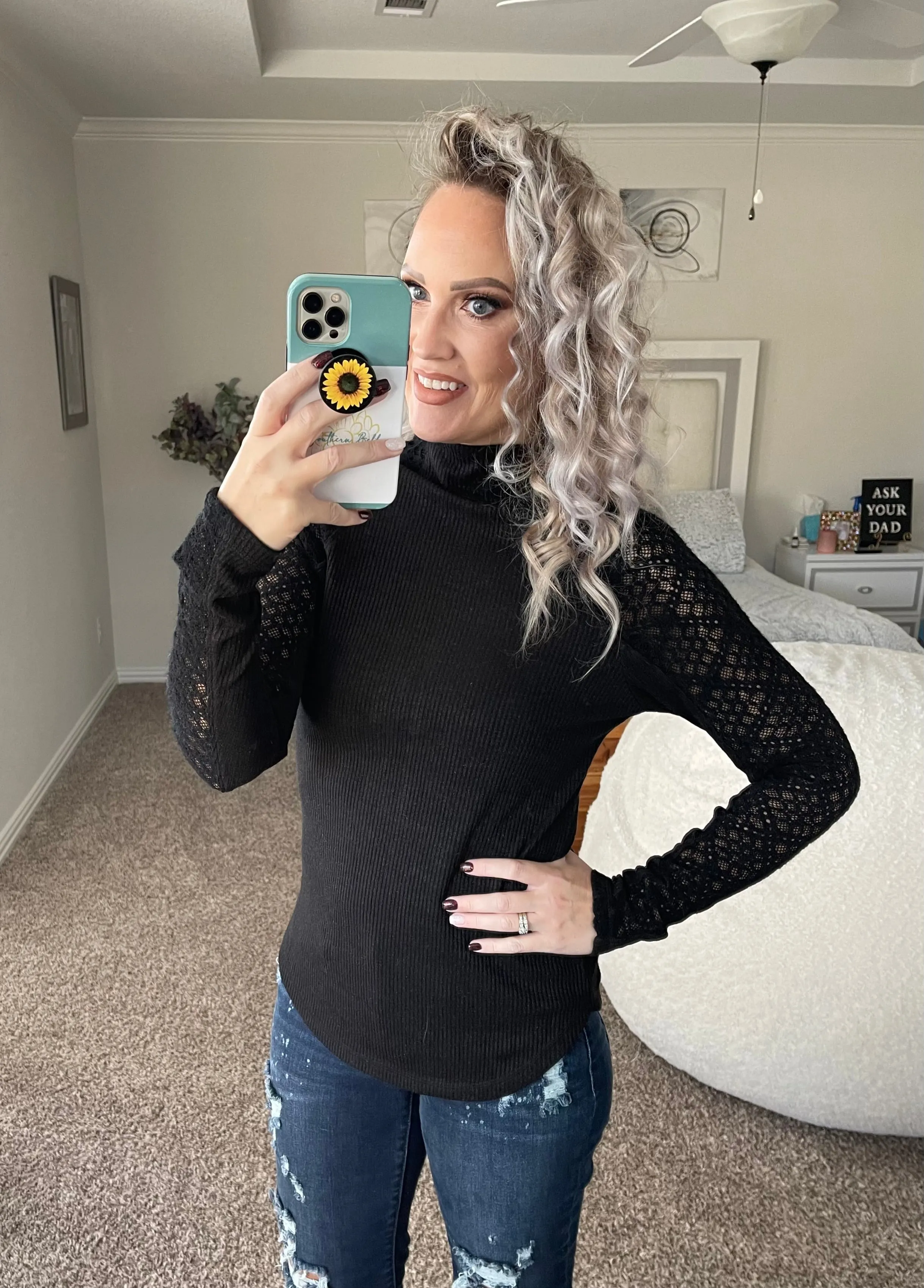 Lace striped sleeved top