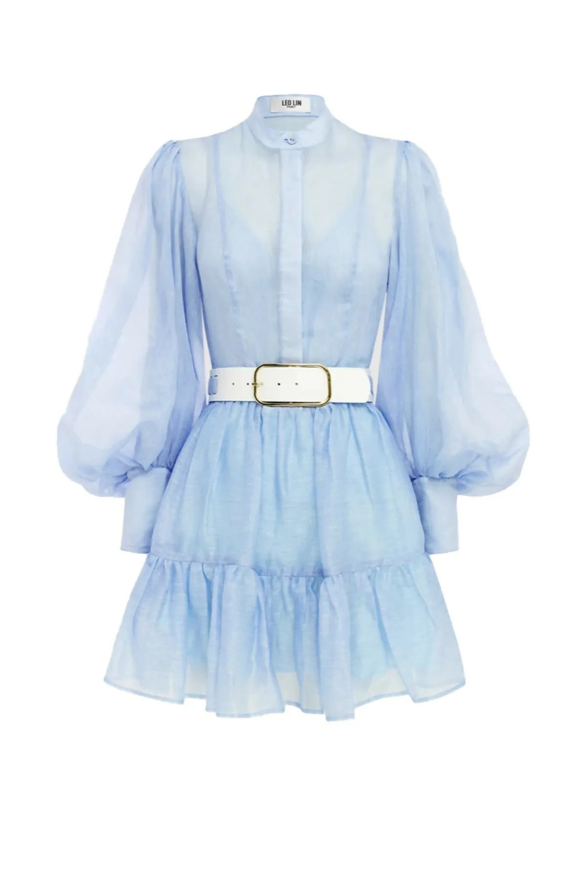 Leo Lin Alexandra Belted Silk Mini in Cornflower Blue Size AU 12