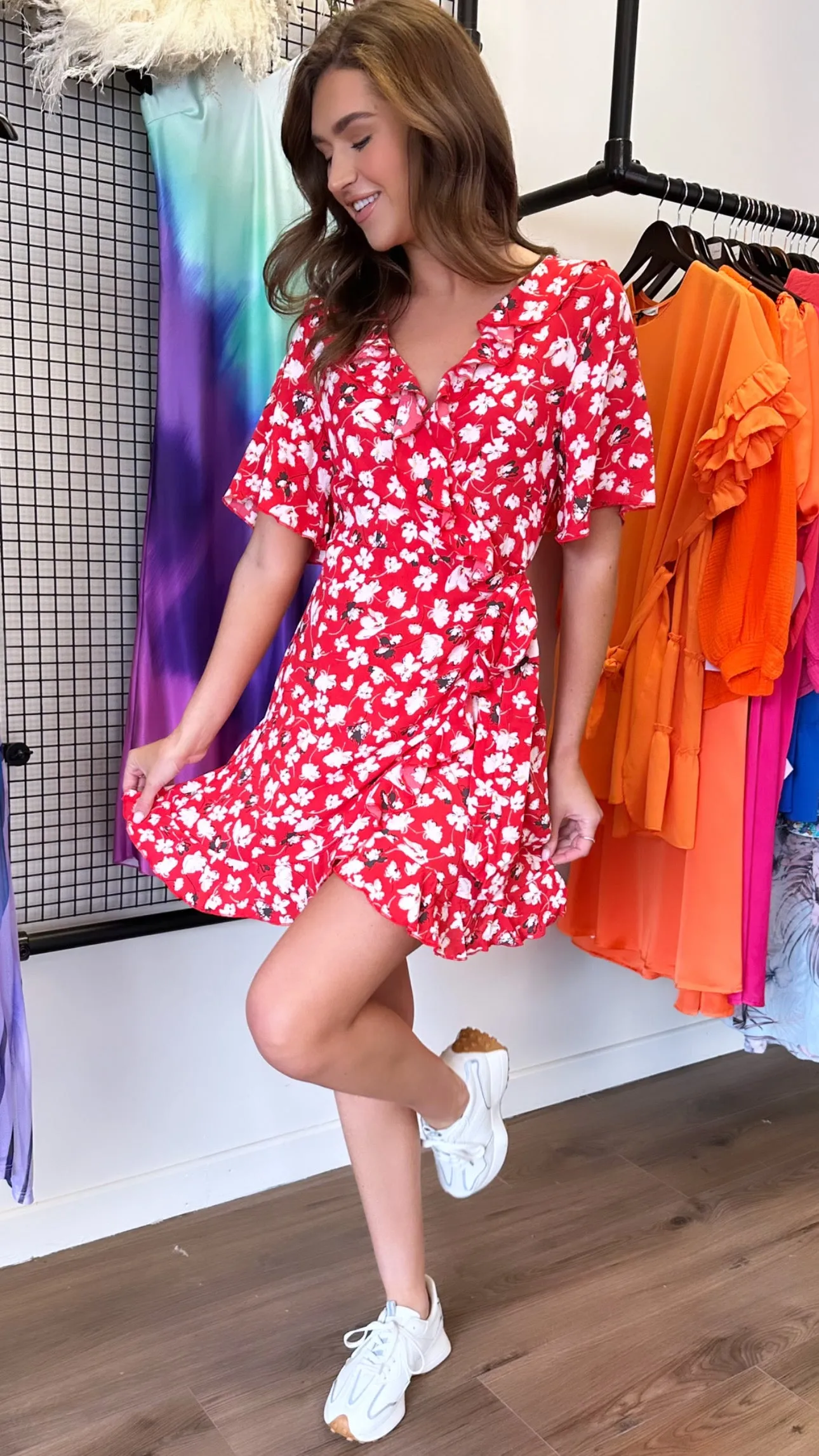 Lizzy Red Floral Wrap Dress