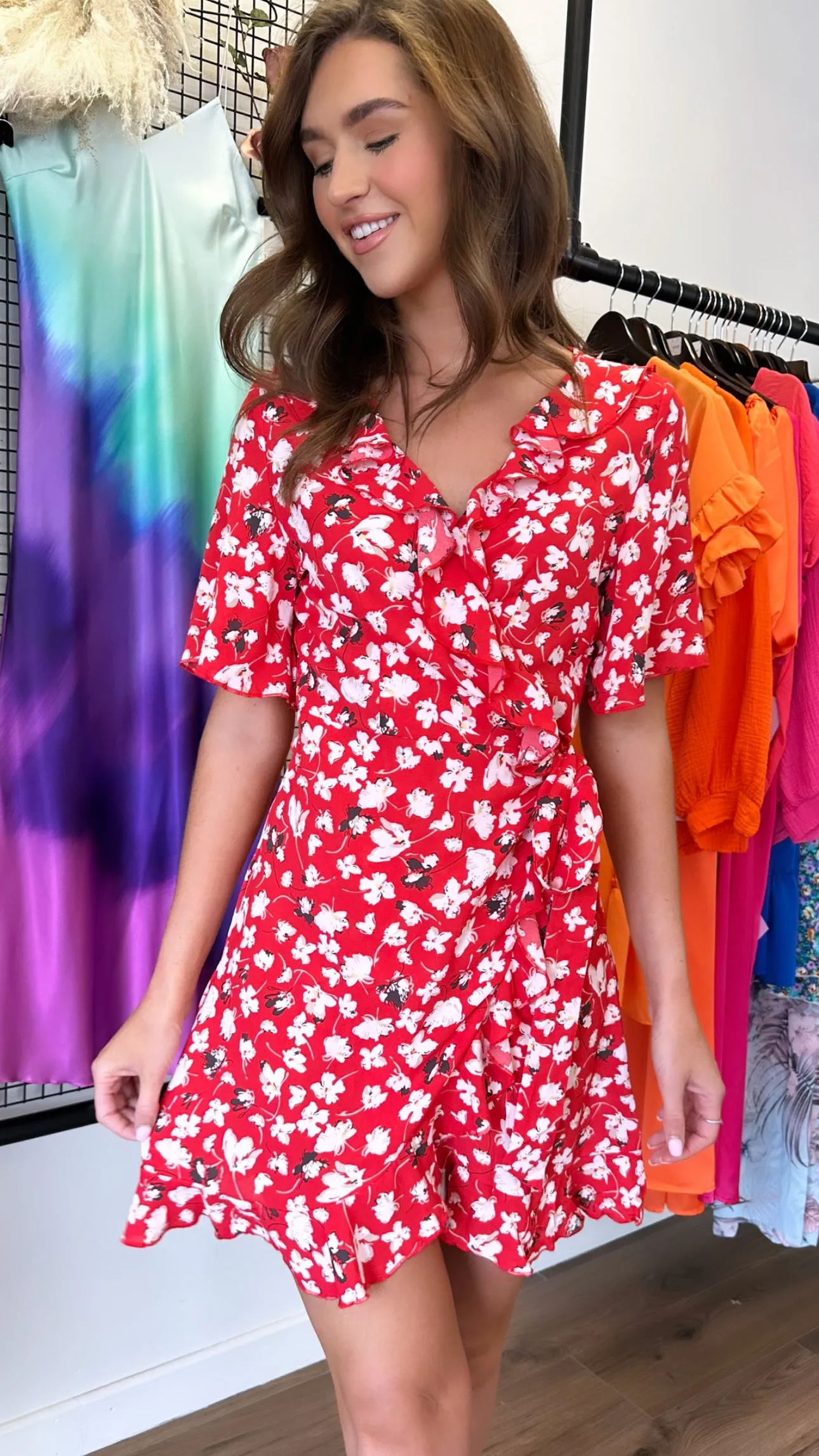 Lizzy Red Floral Wrap Dress