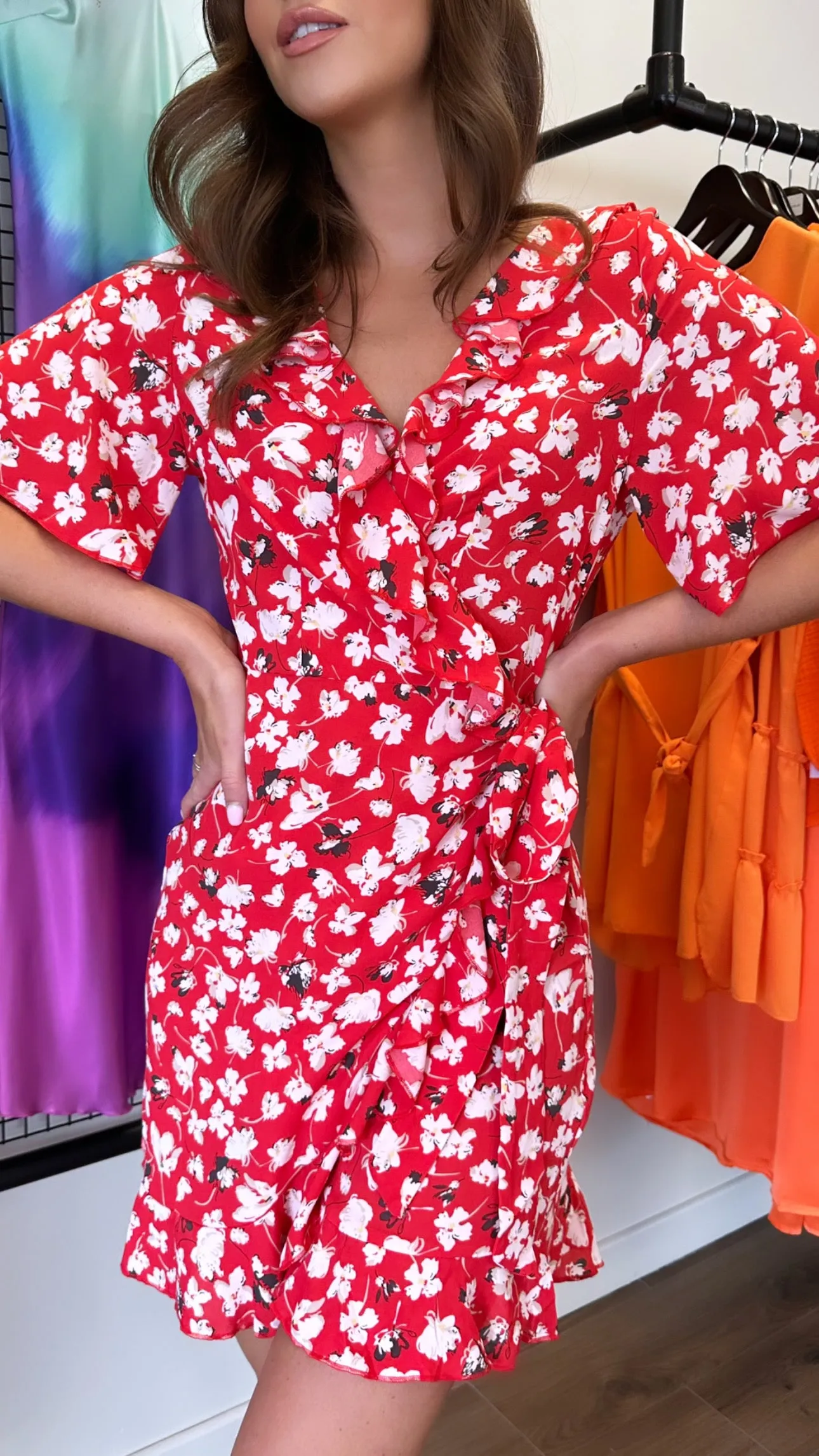Lizzy Red Floral Wrap Dress