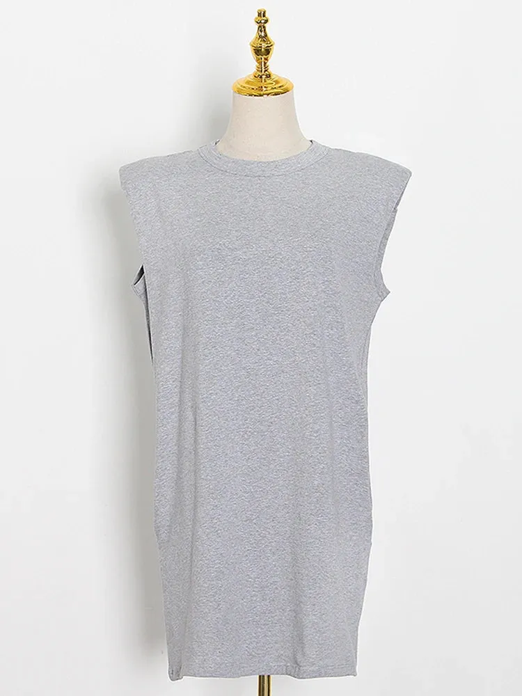 Loose Mini Dress For Women Round Neck Sleeveless Minimalist High Waist Dresses Female Korean Fashion Clothing 2022 Clothing