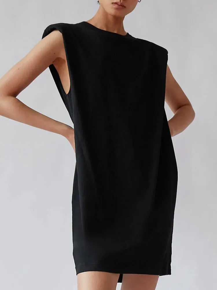 Loose Mini Dress For Women Round Neck Sleeveless Minimalist High Waist Dresses Female Korean Fashion Clothing 2022 Clothing