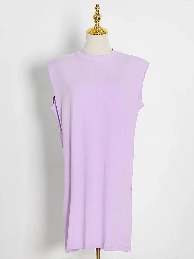 Loose Mini Dress For Women Round Neck Sleeveless Minimalist High Waist Dresses Female Korean Fashion Clothing 2022 Clothing