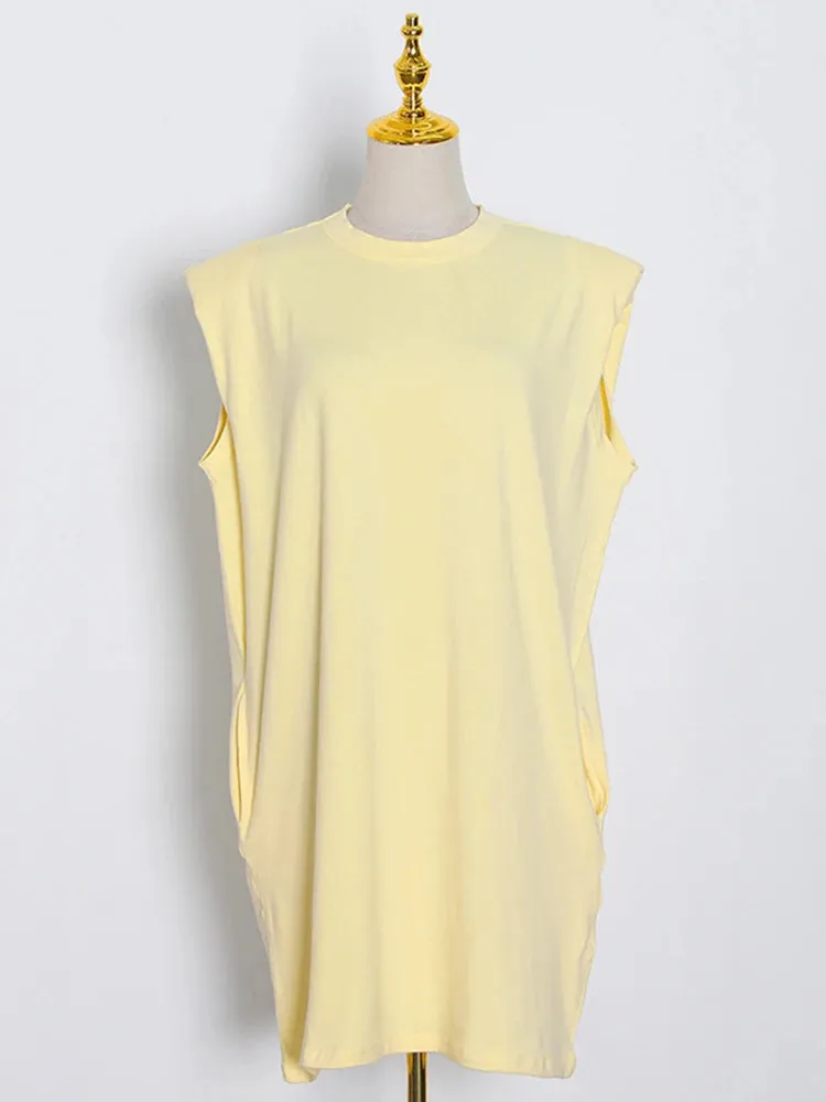 Loose Mini Dress For Women Round Neck Sleeveless Minimalist High Waist Dresses Female Korean Fashion Clothing 2022 Clothing
