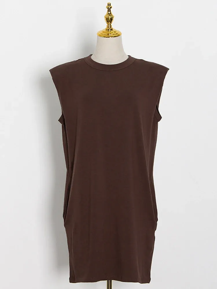 Loose Mini Dress For Women Round Neck Sleeveless Minimalist High Waist Dresses Female Korean Fashion Clothing 2022 Clothing